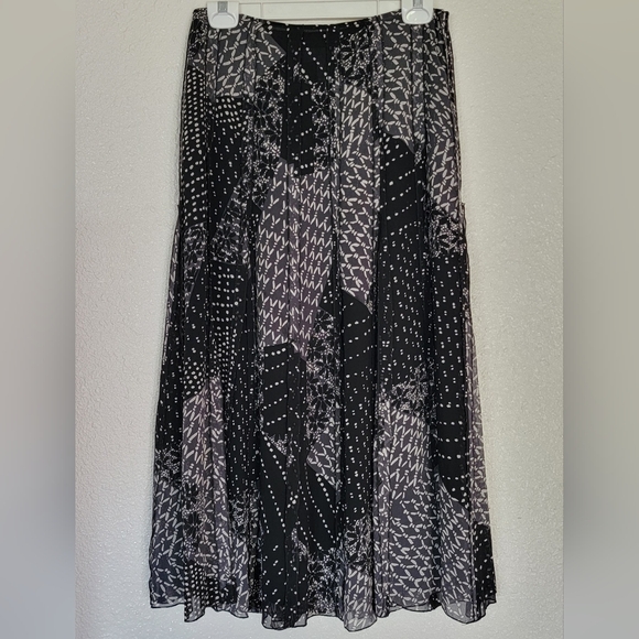 Silk Skirt Emanuel Ungaro Patchwork Black White Boho Whimsigoth Fairy Flowy S - Picture 1 of 5